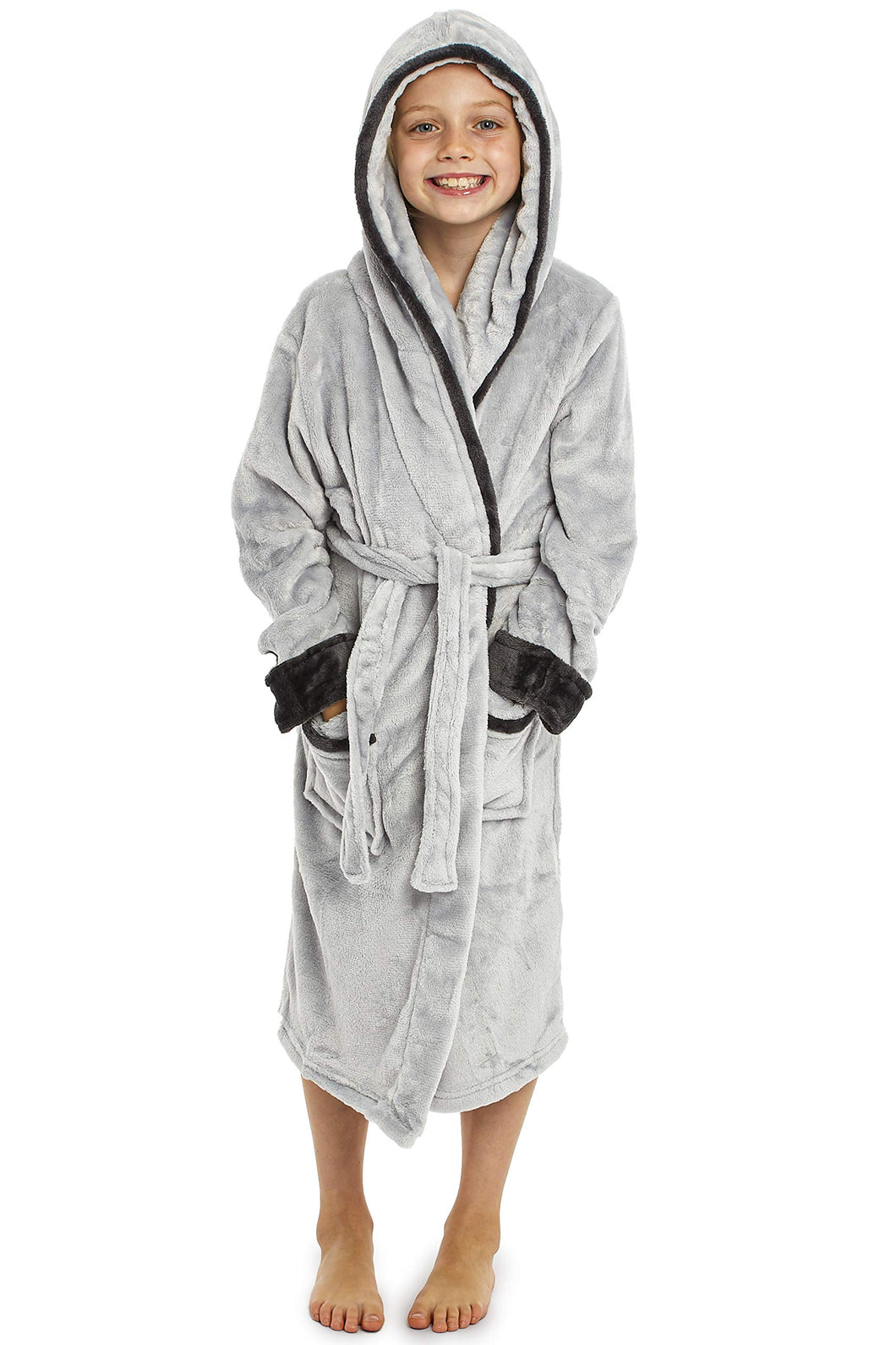 Accappatoio Nero Grigio Vestaglia Bambino Pile Super Morbida