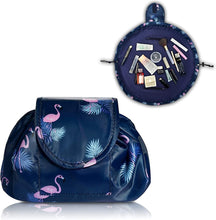 Carica l&#39;immagine nel visualizzatore di Gallery, Borsa per il trucco con coulisse pigra Borsa per cosmetici da viaggio grande Portatile Borsa per cosmetici da viaggio Custodia per il trucco da viaggio per donna Ragazza (Fenicottero blu scuro) Dark Blue Flamingo