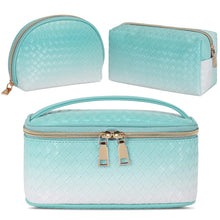 Carica l'immagine nel visualizzatore di Gallery, Beauty Case da Viaggio 3 Pezzi Borse da Toilette Borsa Cosmetica per Donne Grande Impermeabile Pochette da Toilette Organizer (Blu sfumato)