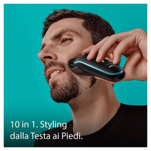 Braun Regolabarba Tagliacapelli Uomo, Rasoio Elettrico Barba e Capelli, 10-In-1 Styling Kit Per Barba, Capelli, Corpo, Naso e Orecchie, 100 Minuti Di Utilizzo Senza Fili, Idea Regalo, MGK5445