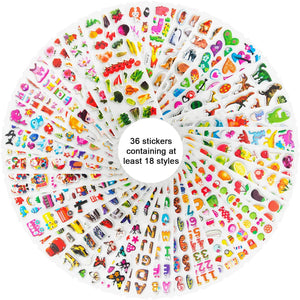 Adesivi per Bambini, Leenou 900+ Adesivi 3D Stickers per Puffy Adesivi per Regali Gratificanti Scrapbooking Inclusi Camion, Aeroplani, Animali, Pesci, Dinosauri, Numeri, Frutta e Altro (36 Fogli)