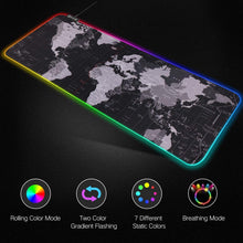 Carica l'immagine nel visualizzatore di Gallery, Hiveseen Tappetino Mouse Gaming, RGB tappetino mouse nero con 14 Effetti Luce, 800x300mm Impermeabile e Superficie Liscio, Base in Gomma Antiscivolo per Computer, PC e Laptop-Mappa del mondo