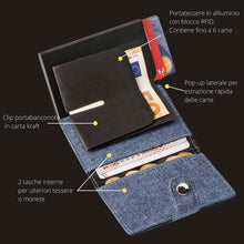 Carica l&#39;immagine nel visualizzatore di Gallery, KANABO Portacarte di Credito In Canapa | Portafoglio Uomo Slim | Porta Carte Credito Con Blocco RFID | Portafoglio Vegan | Portafoglio Clip | Mini portafoglio 10 x 7 x 2,5 cm Jeans