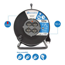 Carica l&#39;immagine nel visualizzatore di Gallery, Electraline 49028 Prolunga elettrica con avvolgicavo, 50 50 metri, Nero/Blu - Ilgrandebazar