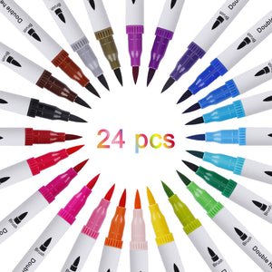 Pennarelli Acquarelli Colore Brush Pen Doppio 24 Pezzi con Punta 24 Colori - Ilgrandebazar