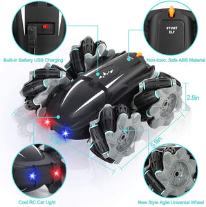 ARANEE Macchina Telecomandata, 4WD RC Auto Telecomando 360° Drift Stunt Veicolo Ricaricabile Elf con Luci Fredde, Sterzo Flessibile, RC Stunt Car per Bambini
