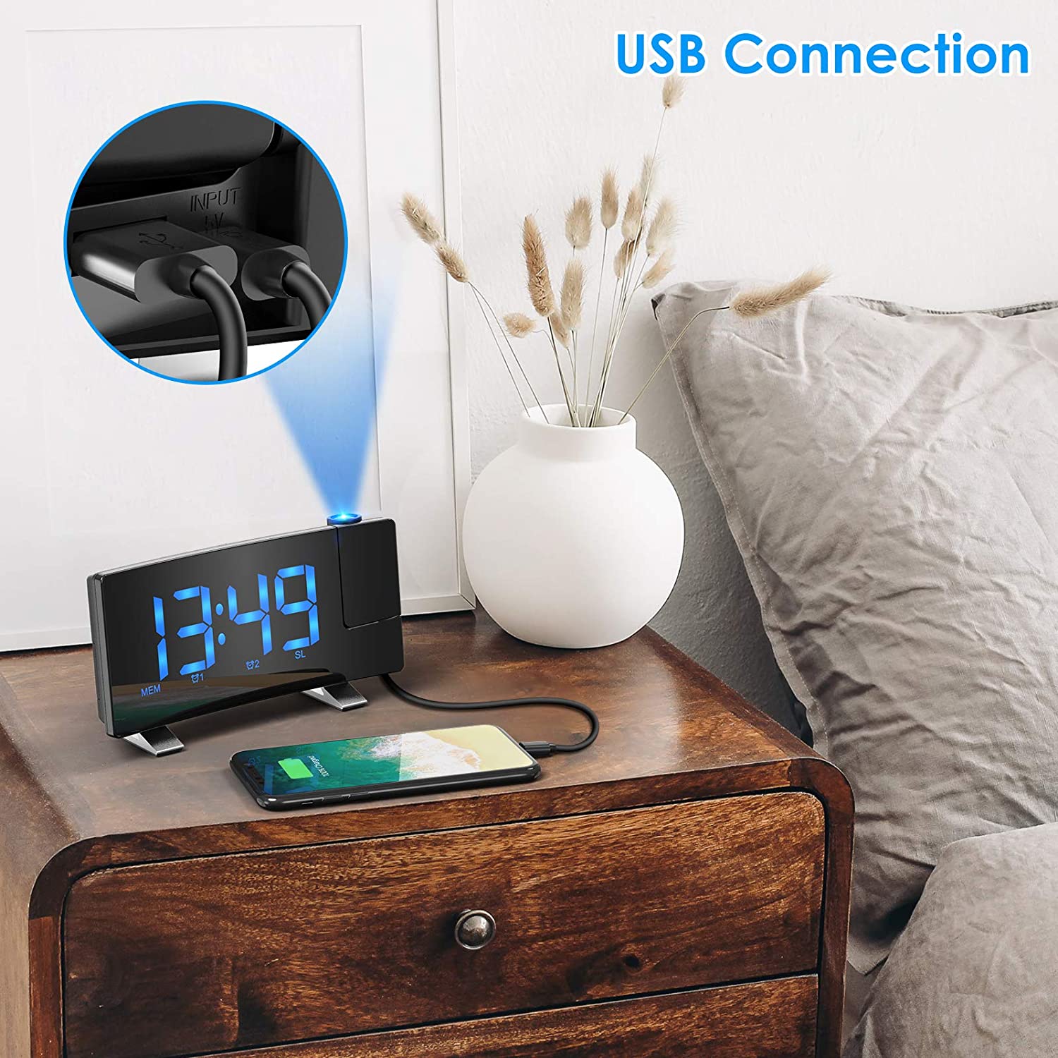 Sveglia Con Proiettore 180° - Digitale Con Temperatura E USB - Foto 3