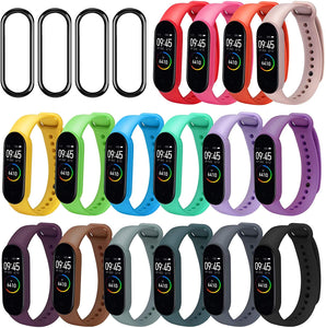 ivoler [20 Pezzi] 16 Cinturino Xiaomi Mi Band 5/Amazfit Band 5 + 4 Pellicola Protettiva per Xiaomi Mi Band 5 Cinturino di Ricambio Morbido, Traspirante, Resistente al Sudore e Multicolore