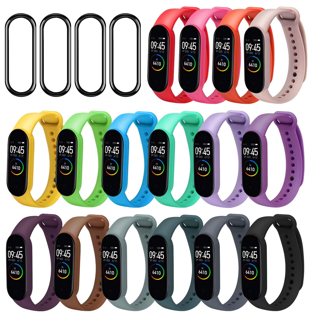 ivoler [20 Pezzi] 16 Cinturino Xiaomi Mi Band 5/Amazfit Band 5 + 4 Pellicola Protettiva per Xiaomi Mi Band 5 Cinturino di Ricambio Morbido, Traspirante, Resistente al Sudore e Multicolore