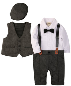 ZOEREA 3 pezzi Neonato Bambini pagliaccetto + gilet+ cappello Battesimo...