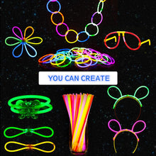 Carica l'immagine nel visualizzatore di Gallery, Kimimara Braccialetti Luminosi, Starlight Fluorescenti,100 Glowsticks Party con 122 Connettori per Creare Bracciali e Ciondoli, Giocattoli Luminosi per Illuminare Tutte le Vostre Feste 100 Set