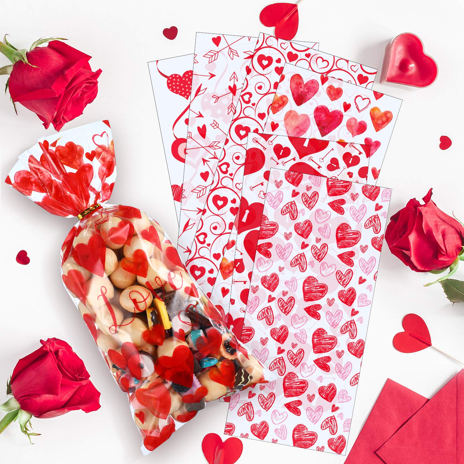 180 Pezzi Plastica San Valentino Festa Sacchetti Cellophane Trasparent –