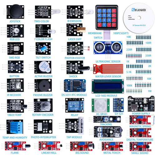 Elegoo 37-in-1 Kit Modulo Sensore Elettronici V2.0 con Tutorial in V 2.0 - Ilgrandebazar