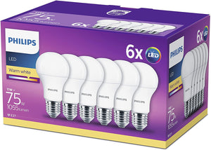 Philips Lampadine LED Goccia, E27, 11 W Equivalenti a 75 W, 2700K, Confezione da 6