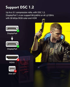 Cavo Displayport 1.4 240Hz, Cavo DP 1.4 1M Supporto 8K@60Hz, 4K@144Hz, 2K@240Hz, HBR3 32.4Gbps, HDR, DSC 1.2, G-Sync & Free-Sync, Silkland Display Port 1.4 per Gaming Monitor, Scheda Grafica