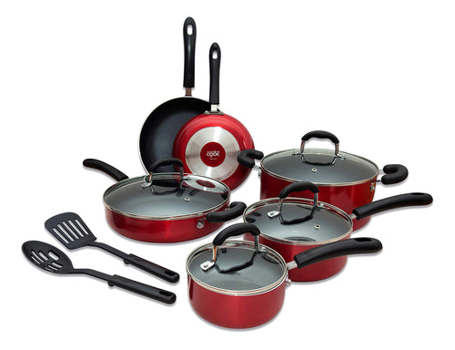 ANYONECANCOOK Set da Cucina 12 Pezzi Antiaderente con Batteria di Rosso - Ilgrandebazar