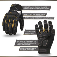 Carica l&#39;immagine nel visualizzatore di Gallery, Vgo Glove Guanti, 3 paia, guanti da lavoro ad alto carico 9/L, Nero+oro