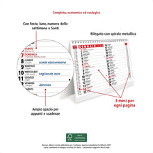 Carica l&#39;immagine nel visualizzatore di Gallery, Calendario da Tavolo 2024 con Feste Settimane Lune e Santi con Numeri Grandi - Calendario 2024 da scrivania - Calendario ECOLOGICO 100% Certificato FSC® - 1 PZ