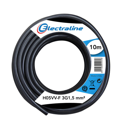 Electraline 11761 Cavo per Prolunghe Sezione 3G1.5 mm, Nero, 10 m 10 m, Nero - Ilgrandebazar