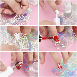 288 Pezzi Unghie Sticker Adesivi Vinile Stencil Nail Art Decorazione Set Nail Art Design Adesivi Punte Decalcomanie, 24 Fogli