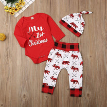 Carica l'immagine nel visualizzatore di Gallery, Carolilly 3 Pezzi Completini Neonato Natale Unisex Pagliaccetto Neonato Invernale +Pantaloni+Cappello