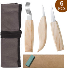 Carica l&#39;immagine nel visualizzatore di Gallery, EXTSUD Kit Strumenti Scalpelli per Legno 5 in 1 Coltelli Intaglio Legno in Acciaio Inox Attrezzi Incisione Set Utensili per Lavorare Legno Artigianato con 3 Coltelli Cera d&#39;Olio Affilacoltelli