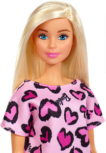 Barbie- Bambola Bionda con Abito Rosa con Cuoricini e Scarpe Giocattolo per Bambini 3+ Anni, Multicolore, GHW45