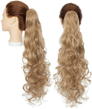 Carica l'immagine nel visualizzatore di Gallery, Coda di Cavallo Clip in Hair Extension Capelli Riccio Parrucchino Claw on Ponytail Estensioni Sintetiche Posticci Donna 60cm Ricci Castano chiaro cenere mix Bleach Blonde Castano chiaro cenere mix Bleach Blonde 60 cm - Ricci