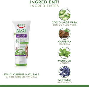 Equilibra Corpo, Aloe Crio-Gel Cellulite, Gel Fresco a Base di Aloe Vera, Favorisce la Circolazione Periferica, Contrasta Ritenzione Idrica, Cellulite e Pelle a Buccia d'Arancia, 200 ml