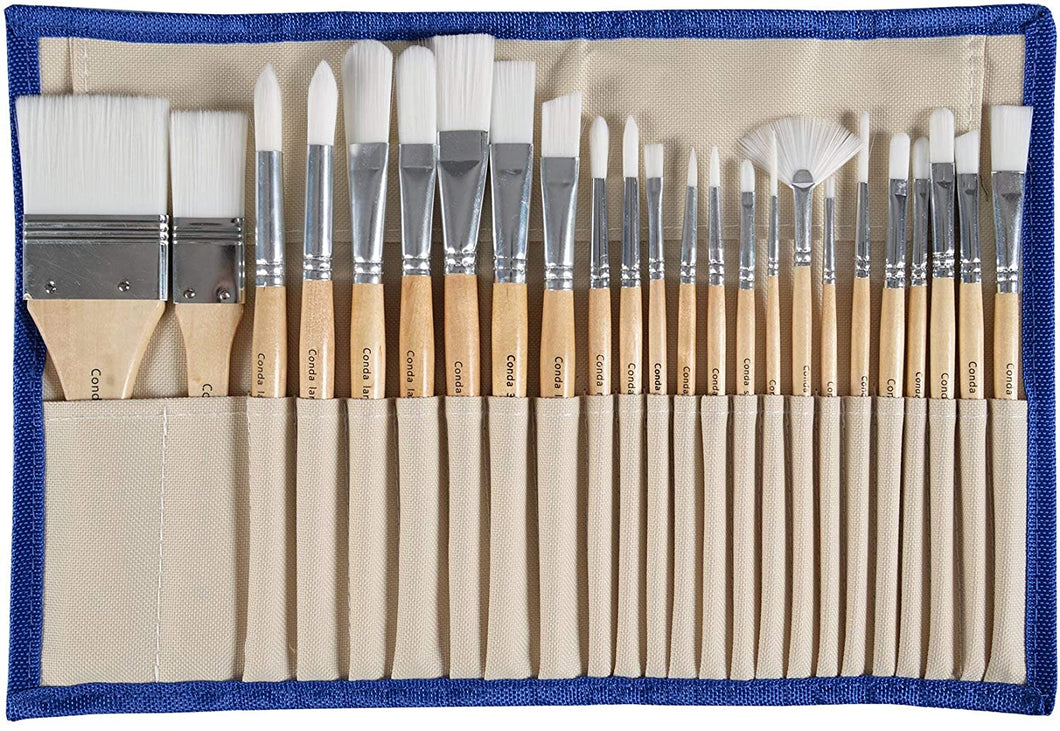 CONDA Pennelli Professionali per Colori ad Olio e Acrilici Set di Pennelli Spazzola per Dipingere 24 Pz Confezione in Nylon