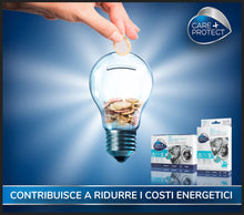 Carica l'immagine nel visualizzatore di Gallery, CARE + PROTECT 3in1 Anticalcare, Sgrassante e Igienizzante, per Lavastoviglie e Lavatrice, Universale, Originale, Professionale, in Polvere, 12 Bustine