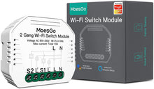 Carica l'immagine nel visualizzatore di Gallery, MoesGo Mini 2 Gang Modulo WiFi fai da te per interruttori luce, controllo remoto tramite app Smart Life/Tuya, compatibile con Alexa Echo e Google Home,1/2 Way