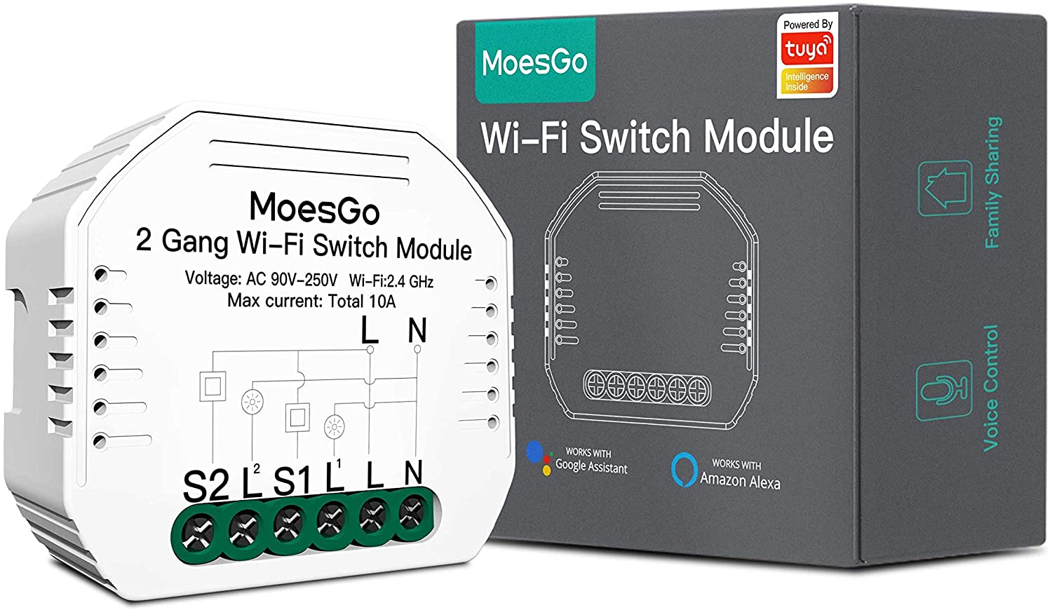 MoesGo Mini 2 Gang Modulo WiFi fai da te per interruttori luce, contro –