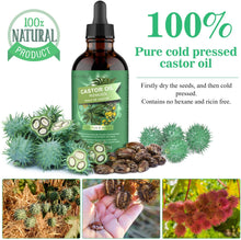 Carica l&#39;immagine nel visualizzatore di Gallery, Olio di Ricino Puro 100% - 118ml Castor Oil Spremuto a Freddo Stimola la Crescita dei Capelli, Ciglia e Sopracciglia, Cura della Barba, Unghie, Corpo e Viso - Bottiglia di Vetro con Pennelli e Pipetta