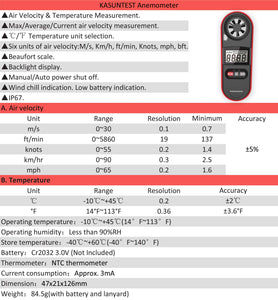 KASUNTEST - Anemometro, misuratore digitale della velocità del vento con... - Ilgrandebazar
