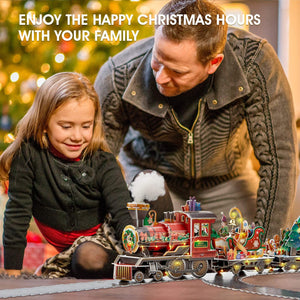 CubicFun Puzzle 3D Trenino Natale con Luci e Suoni per Natale Decorazioni Trenino Albero di Natale Decorazioni Casa Regali Natale per Bambini e Adulti, 218 Pezzi