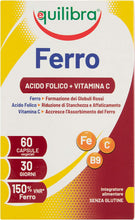 Carica l'immagine nel visualizzatore di Gallery, Equilibra Integratori Alimentari, Ferro con Acido Folico + Vitamina C, Integratore a Base di Ferro, per la Normale Funzione dei Glubuli Rossi e dell'Emoglobina, 60 Capsule Vegetali