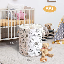 Carica l&#39;immagine nel visualizzatore di Gallery, Ceste per la Biancheria 58L Très Grand Cesto Giochi Bambini, Animaux Safari Pliable Contenitore Bancheria Sporca Cesta Porta Giochi avec Chiusura con Coulisse per Asilo Nido Camera dei Bambini