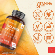 Carica l'immagine nel visualizzatore di Gallery, Vitamina D3 Alto Dosaggio - Vitamina D3 2000 ui da 400 Compresse - Integratore Vitamina D per 1+ Anno - La Vitamina D Contribuisce al Normale Funzionamento del Sistema Immunitario - Vitamina D Pura