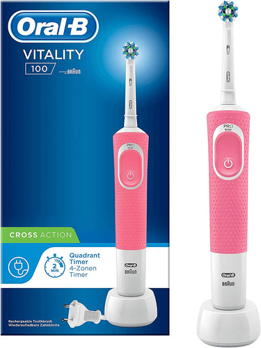 Oral-B Vitality 100 CrossAction Spazzolino Elettrico Ricaricabile Rosa con 1 Manico e 1 Testina