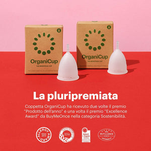 Coppetta mestruale OrganiCup - Taglia A/Piccola - Vincitrice degli AllergyAwards 2019 - Approvata dalla FDA - Morbida, flessibile, riutilizzabile, in silicone per uso medicale