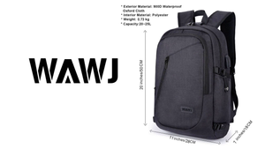 WAWJ Unisex Multiuso Antifurto Zaino con Porta USB, per PC Nero