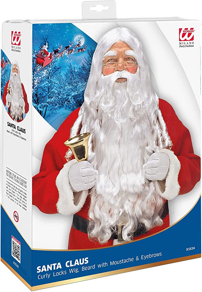 Widmann S0785 - Parrucca Babbo Natale, bianca, con barba, baffi e sopracciglia, Babbo Natale, Natale, carnevale, festa a tema