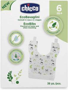 Chicco Bavaglini Neonato Monouso Compostabili, Bavaglini Usa e Getta Ecologici Assorbenti e Impermeabili, Bavette Pappa per Bebè e Bambini da Casa e da Viaggio, 36 Pezzi - Accessori Neonato 6+ Mesi
