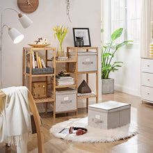 Carica l'immagine nel visualizzatore di Gallery, SONGMICS Set di 3 Scatole Portaoggetti Pieghevoli con Coperchio, Contenitori in Tessuto con Portaetichetta, Organizzatore, 30 x 40 x 25 cm, Grigio Chiaro RYFB03W
