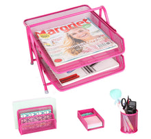 Carica l'immagine nel visualizzatore di Gallery, Exerz Premium Mesh Ufficio Set di 4 PZ - Ripiano Portalettere, Rosa - Ilgrandebazar