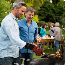 Carica l'immagine nel visualizzatore di Gallery, alenyk Guanti da Forno,Guanto BBQ,Ignifughi,Certificato EN407,Resistenti Calore Fuoco Alte Temperature Griglia Giardino,Campeggio,Cucina,Barbecue,Pizza,Carbonella, Camino Polsino Lungo Cotone 2PEZZI