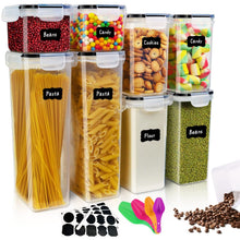 Carica l'immagine nel visualizzatore di Gallery, Contenitori Alimentari per Cereali Set 8 Pezzi, Cucina Contenitori Ermetici per Alimenti Plastica con Coperchio 2.8L/2L/1.6L/0.8L Barattoli per la Conservazione di Pasta, Cereali, Muesli-Senza BPA