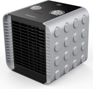 HeiPard Termoventilatore Ceramica 1500W / 750W, PTC Mini Stufa Elettrica Basso Consumo Riscaldatore,Protezione da Surriscaldamento, Silenzioso, Termoventilatore da Bagno Ufficio Stanze (argento)