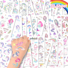 Carica l'immagine nel visualizzatore di Gallery, ACWOO Tatuaggi Temporanei per Bambini, Tatuaggi Finti per Ragazze Ragazzi, 20 Fogli Unicorno e 10 Fogli Sirena Tatuaggi Temporanei Set, Giocattoli Gadget per Ragazza Bambini Adulti Festa Compleann